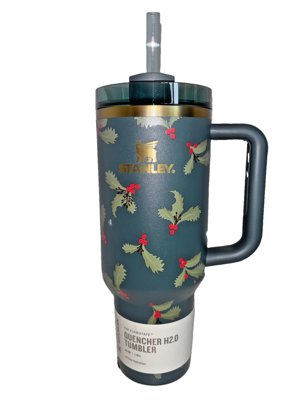 Stanley Christmas Holly 40oz Flowstate Collection Quencer H20 Tumbler Straw NEW